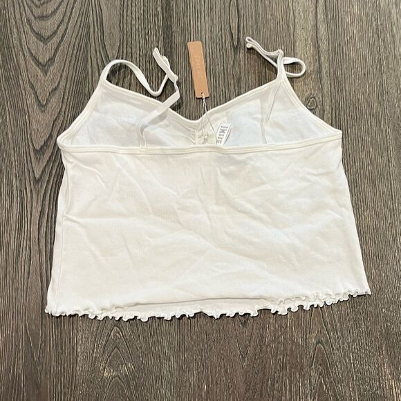 NWT Skims Pointelle Logo Cami Cropped Top Ruffle Hem Pullover Stretch Marble 3X - Picture 4 of 4